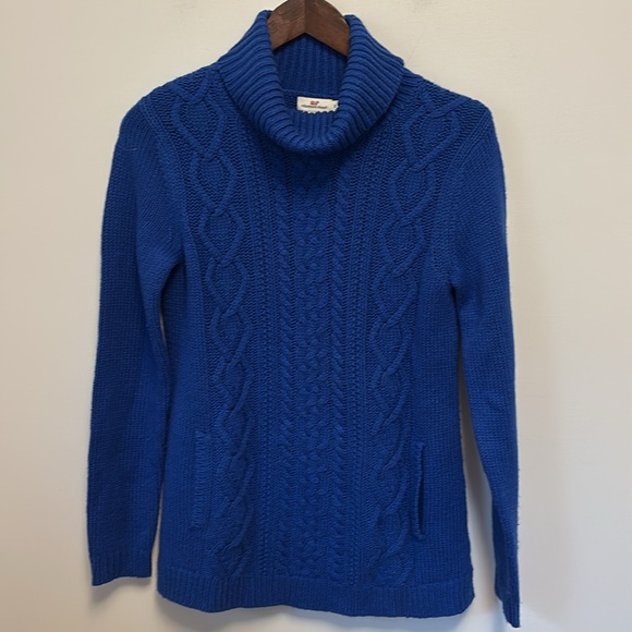 VINEYARD VINES WOMENS ROYAL BLUE CABLE KNIT CHUNKY TURTLENECK SWEATER SZ SMALL - Picture 2 of 5